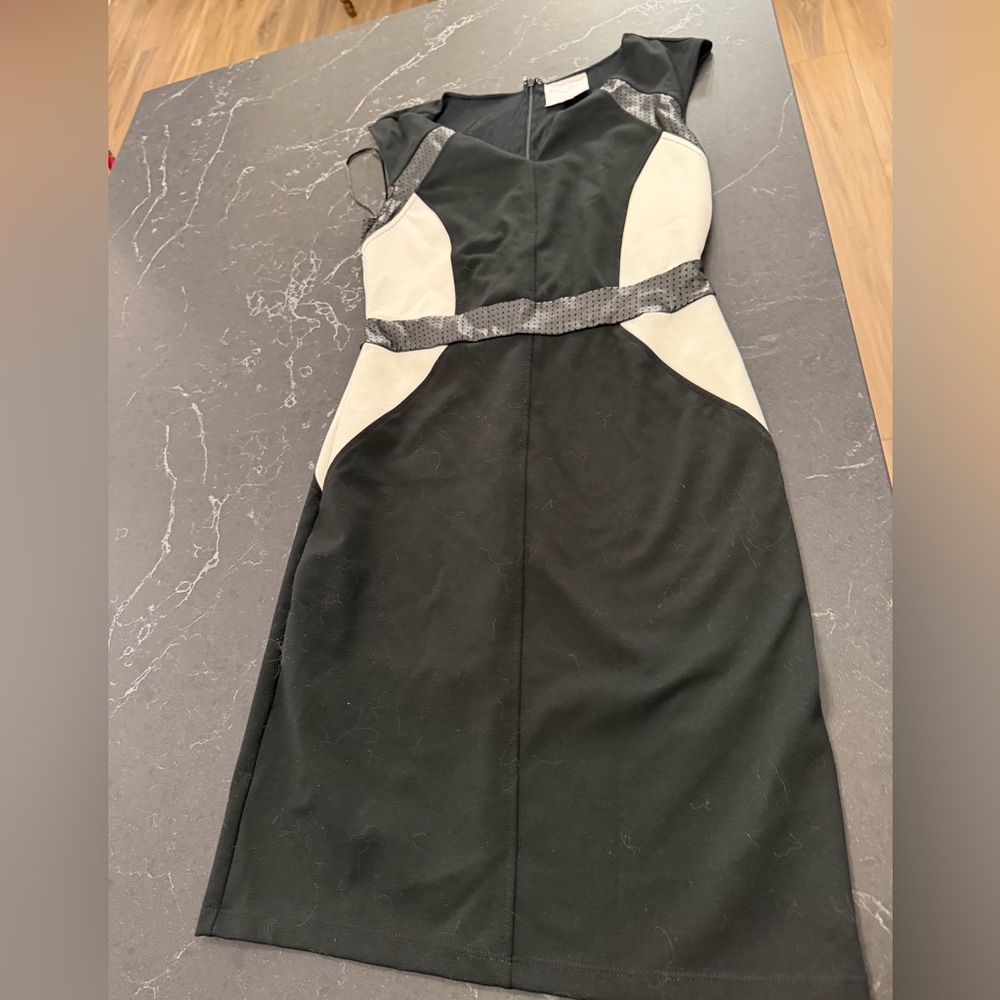 Romeo & Juliet Couture Black and White Midi Dress Faux leather details